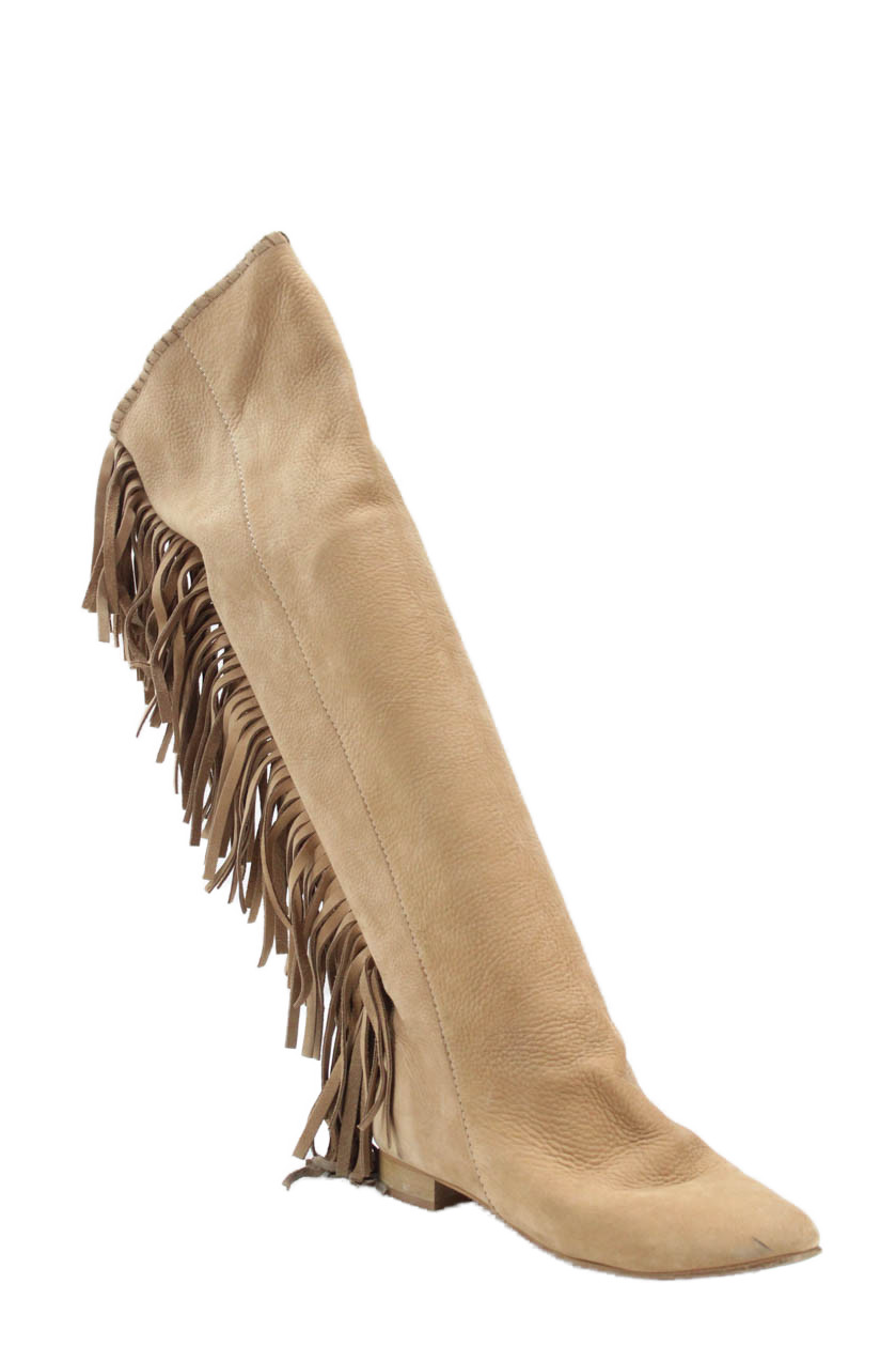 Zara Woman Womens Suede Fringed Flat Knee-High Boots Brown Size 7Free Shipping in US $100+ Orders | $6.95 Orders Below