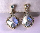 Vintage Clip On Earrings Gold Metal Rhinestone Drop Dangle Sparkle UNIQUE — photo 1