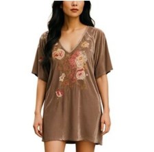 Johnny Was Multicolor Embroidered Floral Velvet Mini Dress Sz XS Bohemian