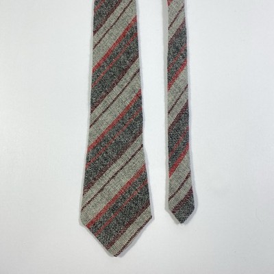 TWEEDMILL Men s Tie 100% Wool British Made Gray w/Red Burgundy Stripes Tweed VTG