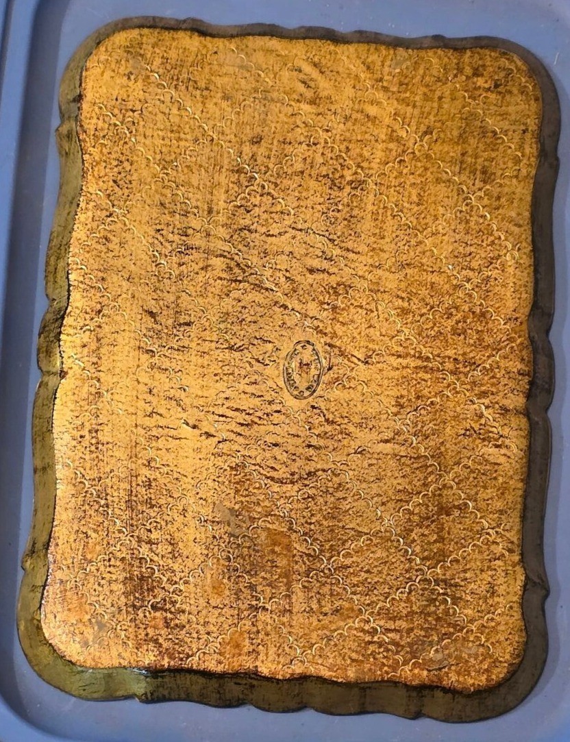 Vintage Florentine Tray Gold Gilded Italian Wooden Ornate 15.5x10.5" Rectangular