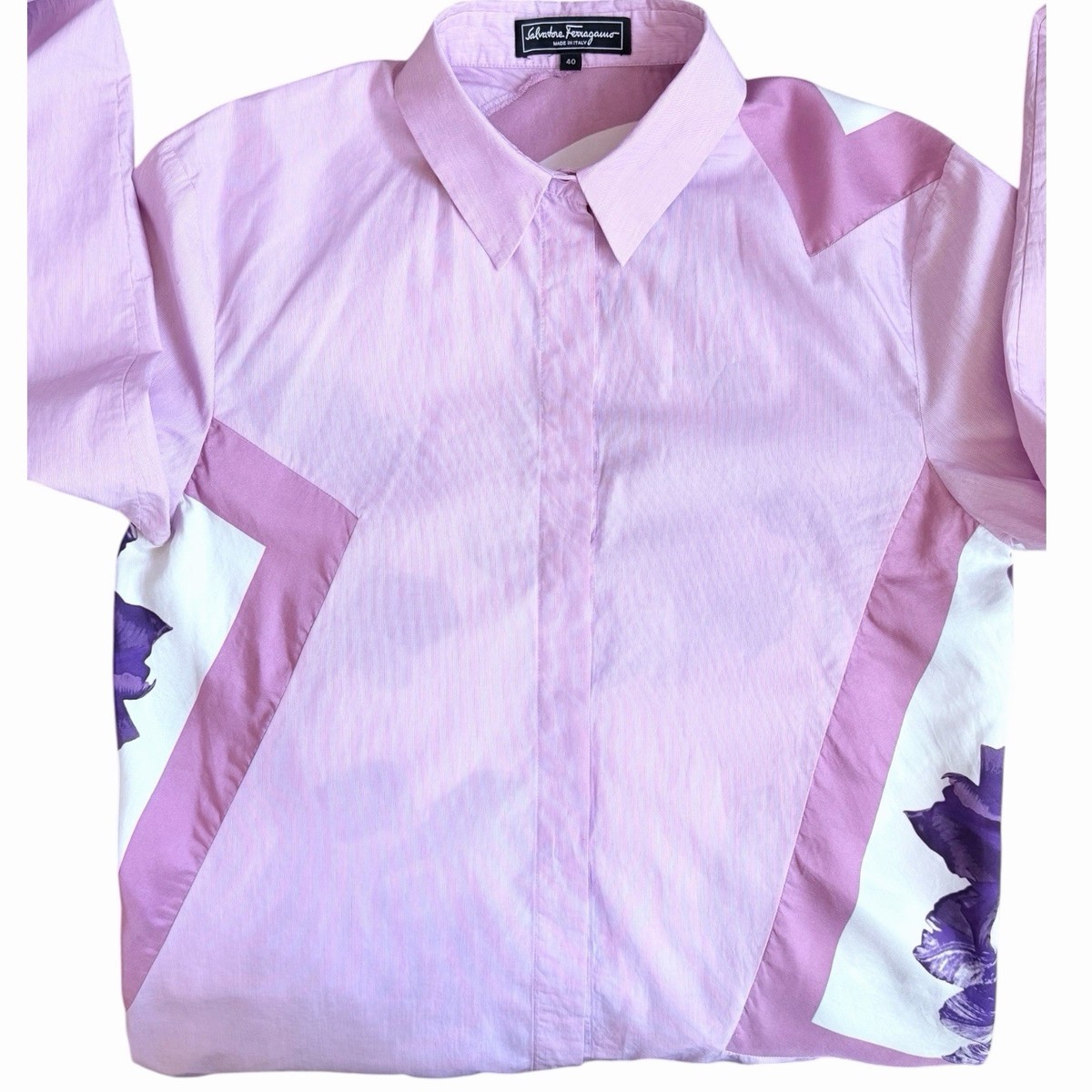 Salvatore Ferragamo Lilac Pinstripe Cotton Shirt Floral Scarf