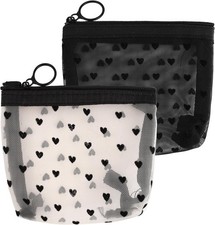 2 Pcs Mesh Makeup Bag with Zipper, Cute Heart Printed Pattern Cosmetic...