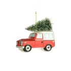 Land Rover Red & Tree Christmas Tree Decoration Glass Floralsilk Defender Bauble