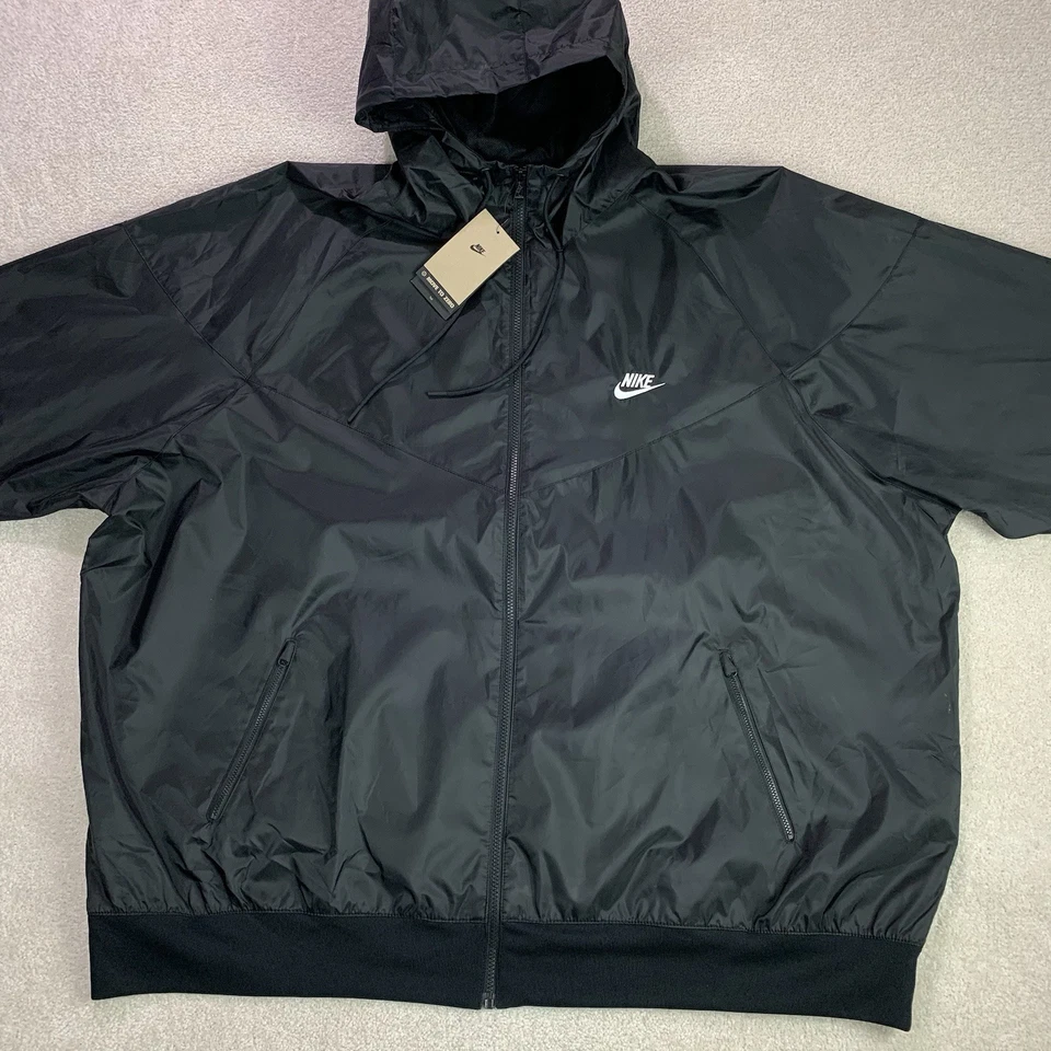 NUEVO CON ETIQUETAS Nike Windrunner Chaqueta 4XL Alta Con Capucha Negro Abrigo de Lluvia Rompevientos Foto 2 de 4