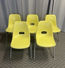 Vintage Fiberglass School Chairs SET OF 5 Krueger yellow shell stacking lot