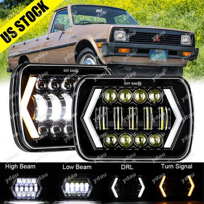 Pair 7x6'' LED Headlights DRL Amber Turn Lights For Mitsubishi Mighty Max Nissan