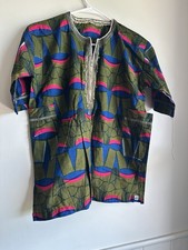 Traditional African Wax Print Embroidered Dashiki Tunic Shirt Small