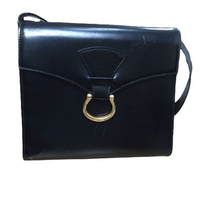 Celine Horseshoe Vintage Leather Shoulder Bag Black