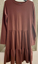 New Look Women’s Brown Ribbed Tiered Smock Round Neck Long Sleeve Midi 10