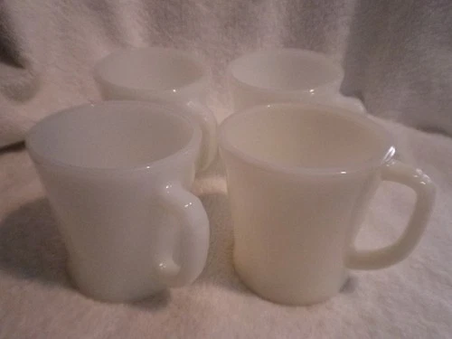 Vintage Fire King  Milk Glass D Handle  Set of 4 Coffee Cups White