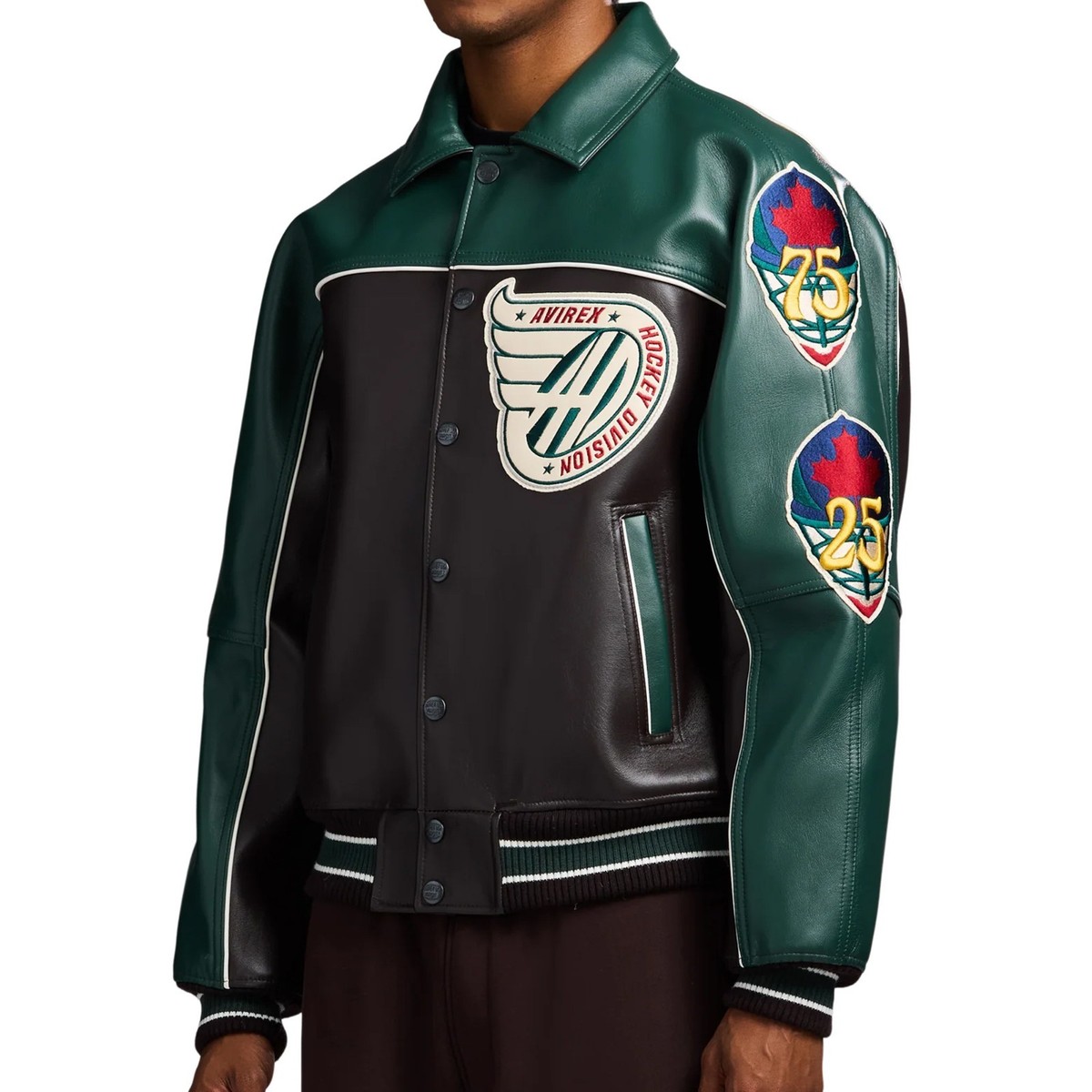 Avirex Hockey Leather Jacket Cow Leather Bomber Coat Varsity Men