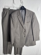 Jos A Bank 43L Gray Brown Houndstooth 2 Piece Suit 37x31 2 Button 100 Wool