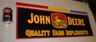 VINTAGE "JOHN DEERE FARM IMPLEMENTS" 36" METAL GASOLINE TRACTOR ADVERTISING SIGN