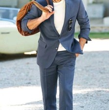 Samuel Windsor 100 Linen Blue Jacket Blazer Sport Coat Size 46