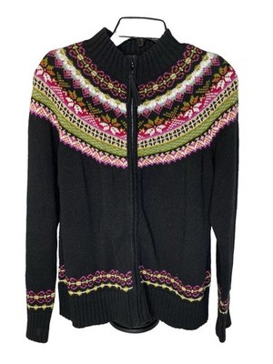 Vtg Tiara International Fair Isle Sweater Full Zip Cardigan Nordic Size Large