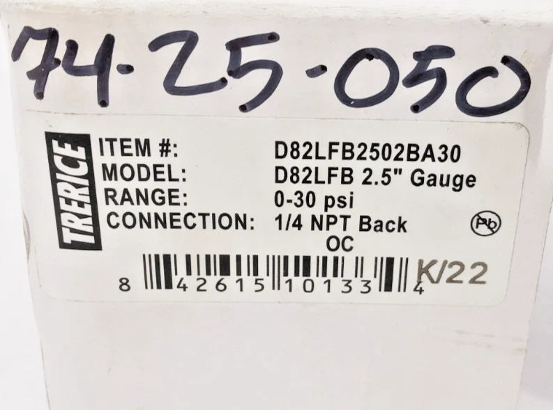 Lot of 2 New Trerice D82LFB2502BA30 Gauge D82LFB 2-1/2" 30psi 1/4" NPT CBM - Image 2 of 4