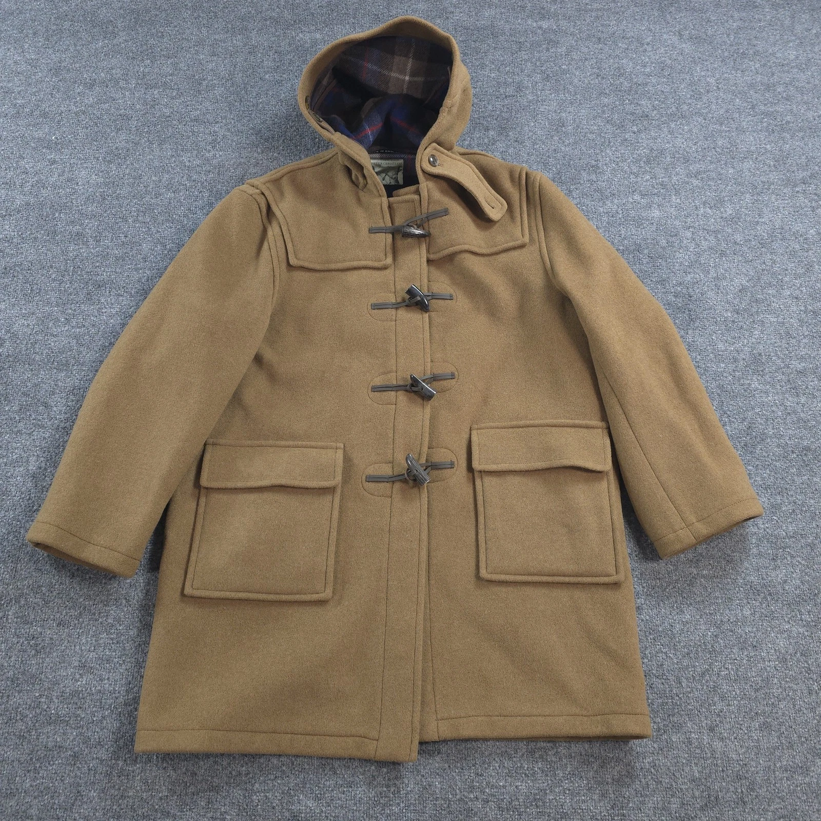 Peter Christian Coat Mens 44 Brown Wool Duffle Hooded Toggle Lined England - product detail image 1