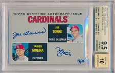 YADIER MOLINA Joe Torre 2019 Topps HERITAGE Real One Dual AUTO /25 BGS 9.5 Pop 1