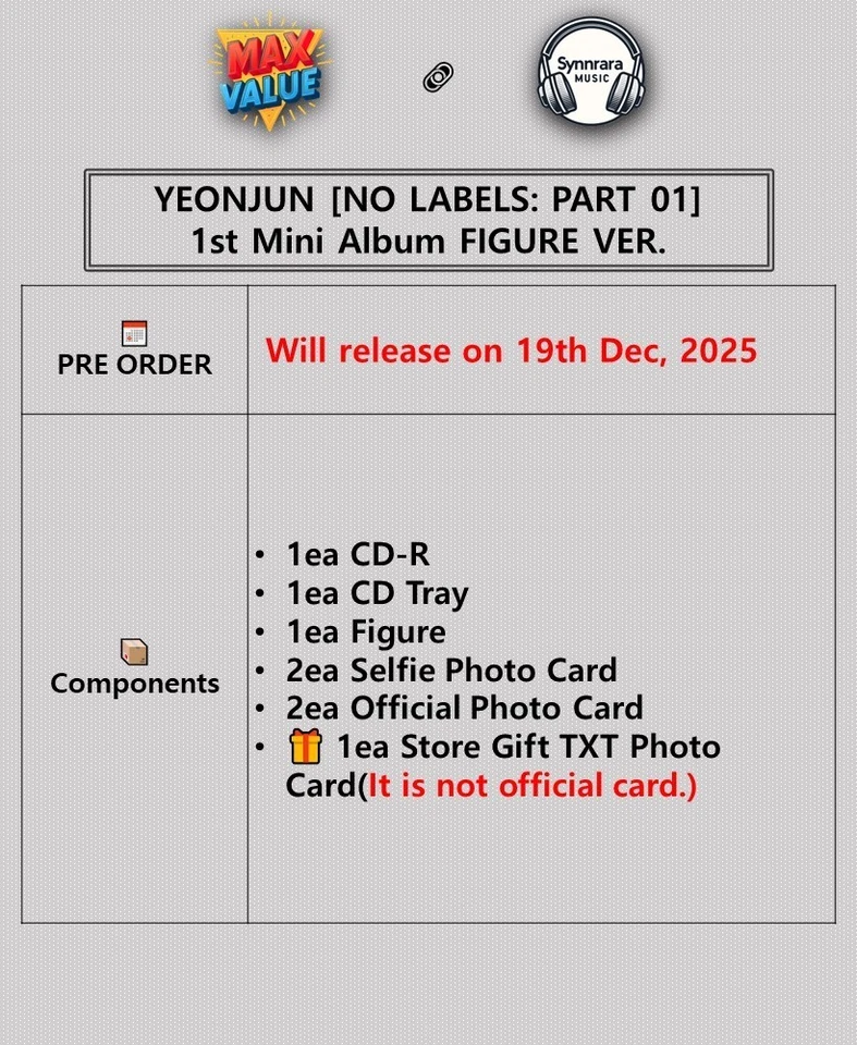 TXT YEONJUN [NO LABELS: PART 01] 1st Mini Album FIGURE Ver./CD+4 Photo Card+GIFT - Image 2 of 4