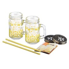 Set of 2 Kilner Screw Top 0.4 Litre Drinking Jars with Lids Lemonade Design
