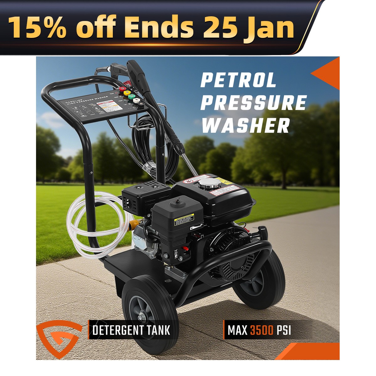 3500PSI Gas Pressure Washer Cold Water Gas Powered Washer 2.6GPM 212cc 5 Nozzles