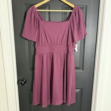 Old Navy Waist-Defined Flutter-Sleeve Mini Dress Size Large Burgundy Square Neck