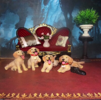 FOUR Puppies  OOAK MADE TO ORDER 1:12 Miniature Dollhouse handmade realistic dog