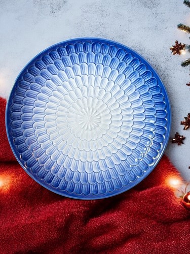 Antique Blue and White Chinese Petal Plate 10 3/4" Diameter porcelain Serving Di