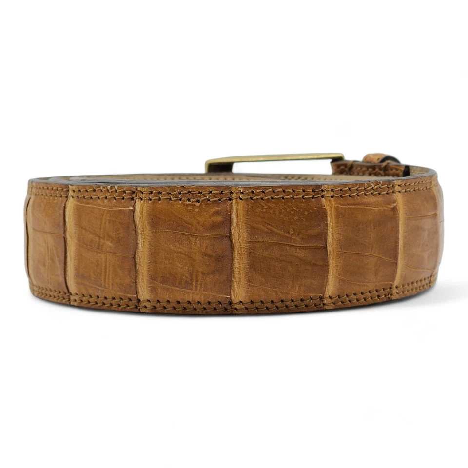 Ceinture En Cuir Embossée Crocodile Tuzzi Pour Homme | Camel | 42/105 | NEUF - Photo 3/4