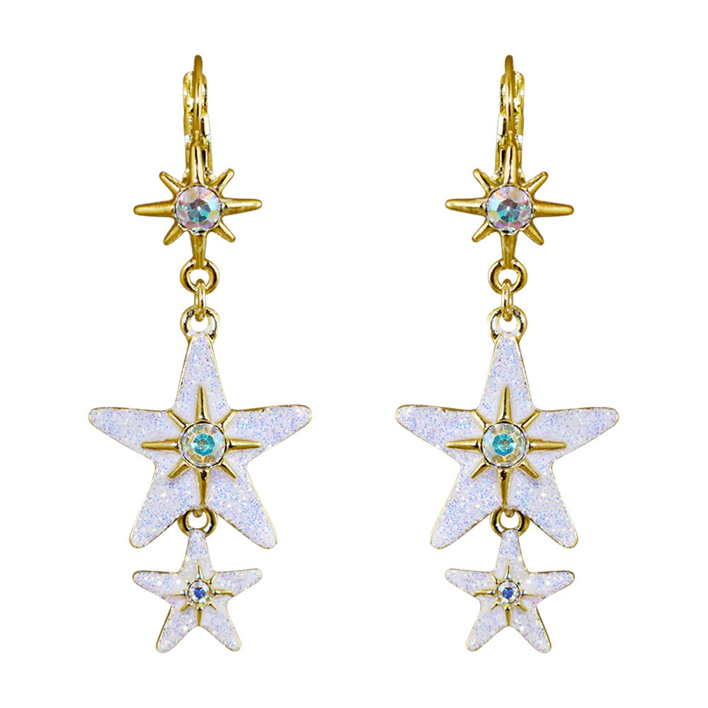 Kirks Folly STARDUST MAGIC STAR LEVERBACK EARRINGS goldtone