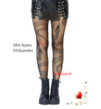SNAKE FISHNET TIGHTS Black 6% Spandex UK One Size 36" to 42" Hip