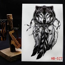 Flash Once Temporary Adhesive Tattoo Black Wolf Dreamcatcher Body Gift