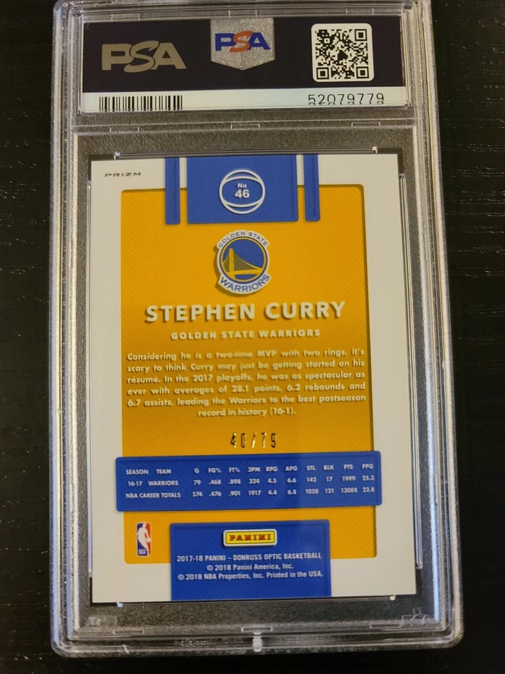 2017-18 Panini Donruss Optic Pink Velocity Stephen Curry 40/79 PSA 9 Mint - Image 3 of 4