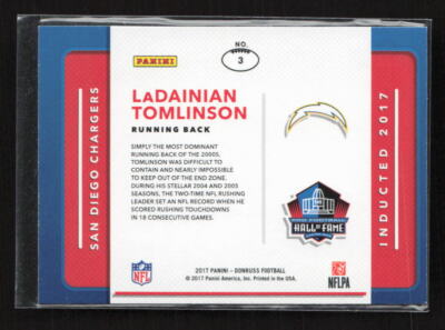 2017 Donruss #3 LaDainian Tomlinson Inducted San Diego Chargers (T