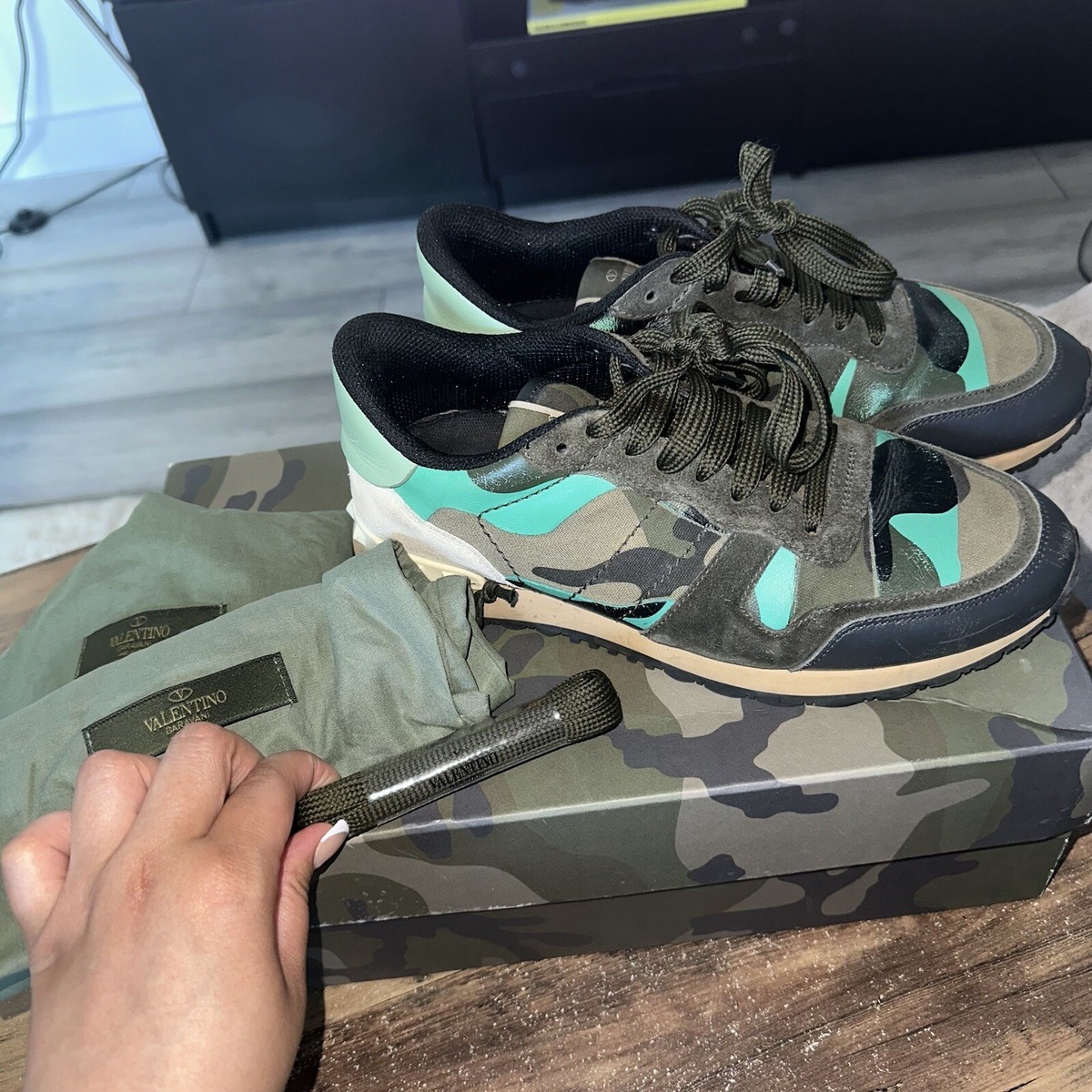 Green Camo Valentinos Valentino Rock Runner Camoflauge