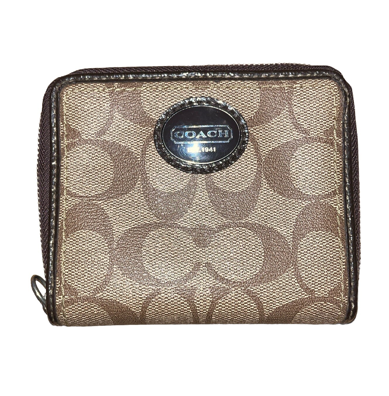 COACH EUC Small Zipper Wallet in Tan Canvas for Stylish Convenience