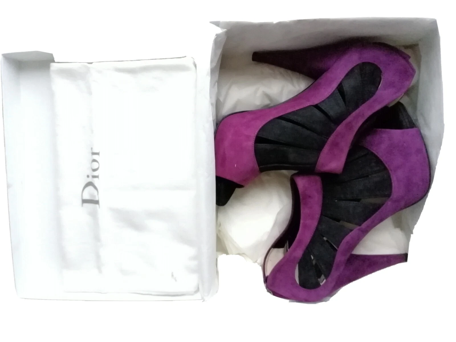 Chaussures à bout ouvert Christian Dior violet maille noire avec fermeture éclair taille 39 Royaume Uni 6
