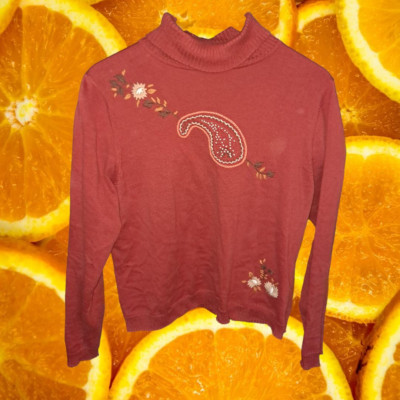 Good Clothes Orange Mock Turtleneck with Paisley and Floral Design Size Large