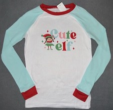 Jammies For Your Families Girls 10 PJ Top Cute Elf Long Sleeve White Christmas