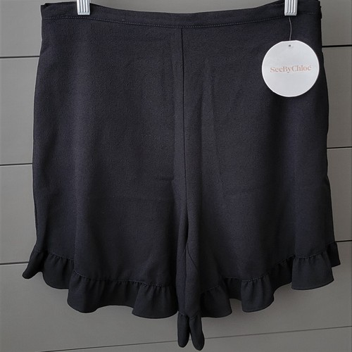 See By Chloe Womens Shorts Ruffled Bottom Side Zip Black Flowing Sz 40 $290 NWT