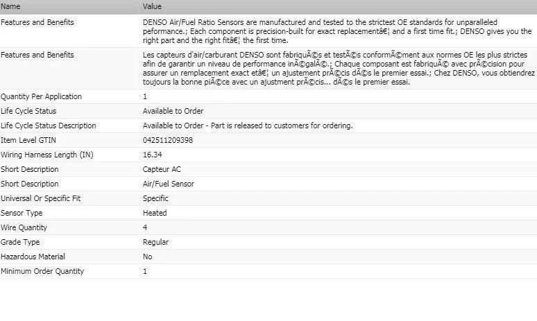 Sensor de oxígeno relación aire/combustible aguas arriba DENSO para Subaru Outback 2013-2014 Foto 2 de 4