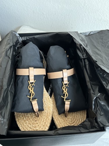 Saint Laurent Women Cassandra Raffia Slingback Sandal Shoe EU 37 1/2 / US 7 1/2 - Picture 4 of 18