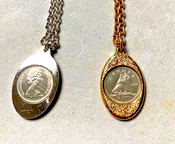 Canadesi Coin Ciondolo Con Catena 18kt Giallo Oro o Argento Ovale Collana Nuova - Immagine 4 di 4