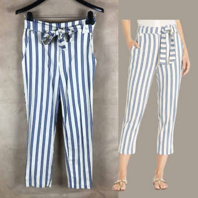 BCBG Women's Lightweight Striped Sash-Belt Pants NEW Size 0