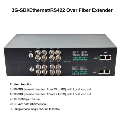 Broadcast 3G SDI/Ethernet/RS422 Over Fiber Optic Media Converter Uncompressed