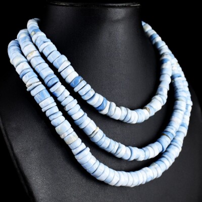 3 Strang Runde Form Blau Opal 967,00 Kt Perlen Exklusive Halskette VK 26 E681