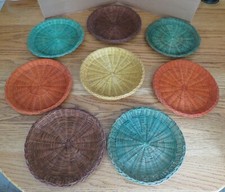 Vintage Colored Wicker Paper Plate Holders 10 In Hong Kong Set of 8