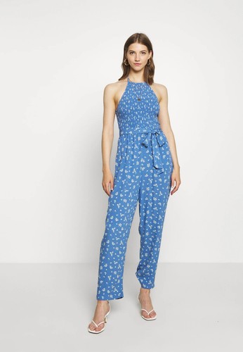 Smocked Tie Halter Jumpsuit Medium 