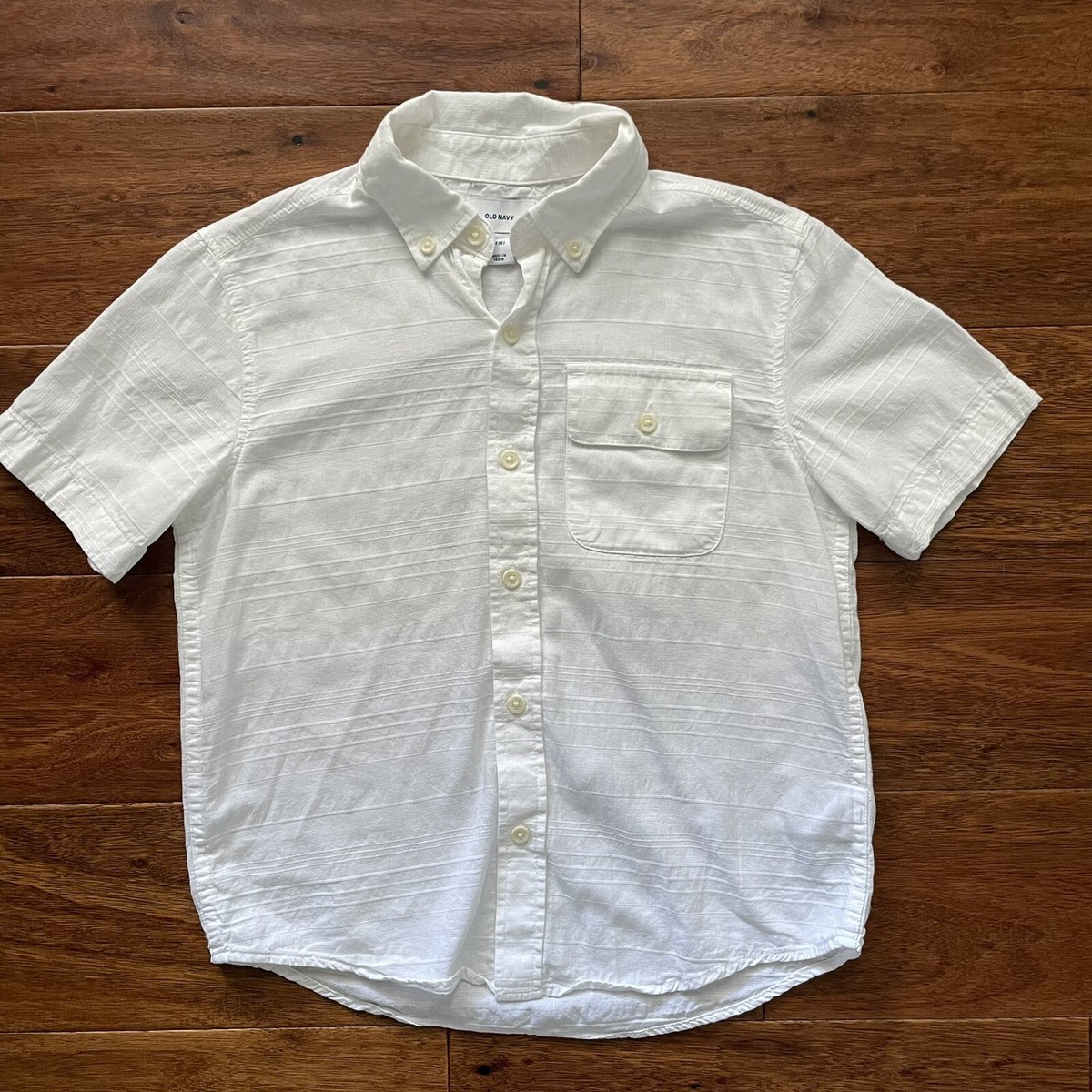 Old Navy Boy's Size M (8) Button Down Textured White Short Sleeve
